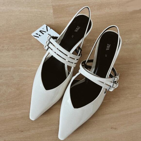 ZARA Faux Patent Leather Slingbacks NWT - Picture 1 of 16